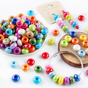 Perles en plastique acrylique de 14 mm de couleur unie pour bricolage, perles à grand trou en forme de roue, perles plates transparentes en plastique, vente en gros - Product Image 2