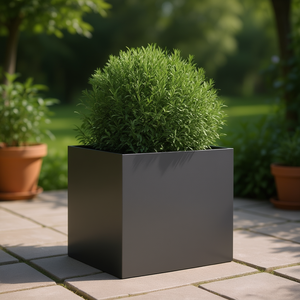 Jardinière carrée en acier anthracite 19,3x18,5x18,1 pouces pour extérieur, pot de fleurs de jardin au design minimaliste - Product Image 2