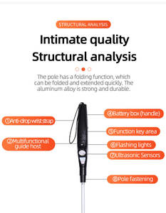 Canne aveugle intelligente blanche réglable canne de marche pliante légère avec alarme le dernier article médical chaud - Product Image 5