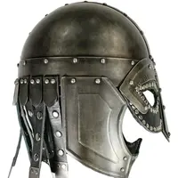 Hand forged steel viking helmet with black leather sca larp steel helm armor