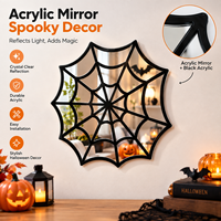 Miroir mural décoratif en acrylique effet toile d'araignée 300*300*2.65mm, cadre en acrylique noir double couche, miroir mural d'Halloween