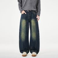 Nouveau style de jeans rétro américain à jambe courbée pour hommes - Pantalon tendance de marque High Street, texture douce, coupe large et jambe courbée