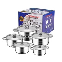 LOVFE Ensemble de 10 casseroles en acier inoxydable avec couvercles en verre - Ustensiles de cuisson à induction pour la cuisine - Marmites à soupe à double poignée