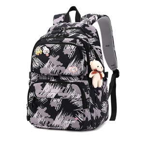 Cute Blue Camouflage Student <b>Backpack</b> For Girls With Multiple Pockets And Teddy Bear Charm Fashion Day <b>Backpack</b> 15 Inches - Product Image 2