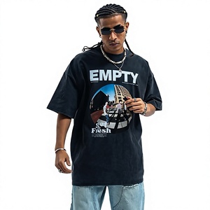 T-shirt pour homme en coton noir à manches courtes, col rond, coupe classique, imprimé photo, streetwear, vente en gros - Product Image 5