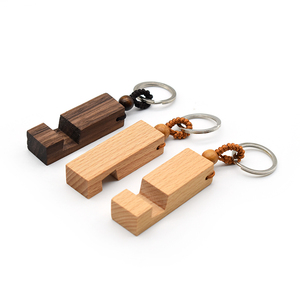 Portable Wooden Mobile Phone Holder Keychain Promotional Keychains for Engraving