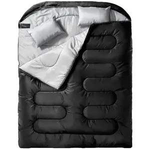 성인용 더블 침낭 2 인 추운 날씨 (3-4 계절) 캠핑 침대 엑스트라 와이드 & 따뜻한 사이즈 XL