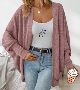 Otoño Invierno Suelto Abrigo frontal abierto Suéter de <span class=keywords><strong>mujer</strong></span> Señora Batwing <span class=keywords><strong>Manga</strong></span> Cárdigan de punto de gran tamaño - Product Image 5