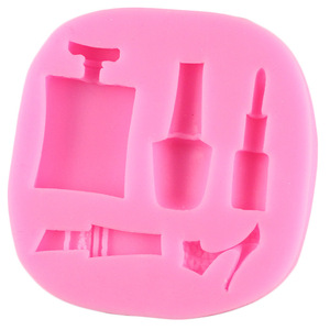 Fondant Silicone Molds Makeup Series Lipstick Heart Shape DIY Cake Decorating Tools Pink 5Pcs Set - Product Image 4