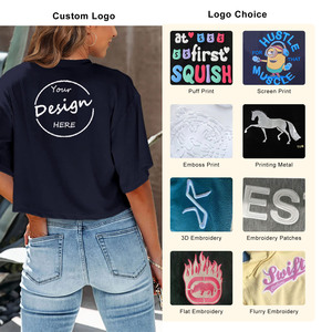 Custom High Quality Screen Print Plain <strong>Basic</strong> <strong>Tee</strong> Shirts Wholesale 180GSM Soft Cotton Oversized Cropped Tshirt Women - Product Image 2