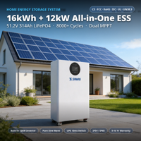 Système de stockage d'énergie tout-en-un 16 kWh, batterie LiFePO4 12 kW, 51,2 V 314 Ah, onduleur intégré pour système solaire domestique hors réseau