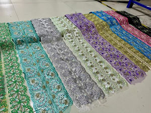 جديد تقليم افريقي مطرز دانتيل متعدد الالوان حجر الراين تقليم دانتيل لفستان التطريز - Product Image 4