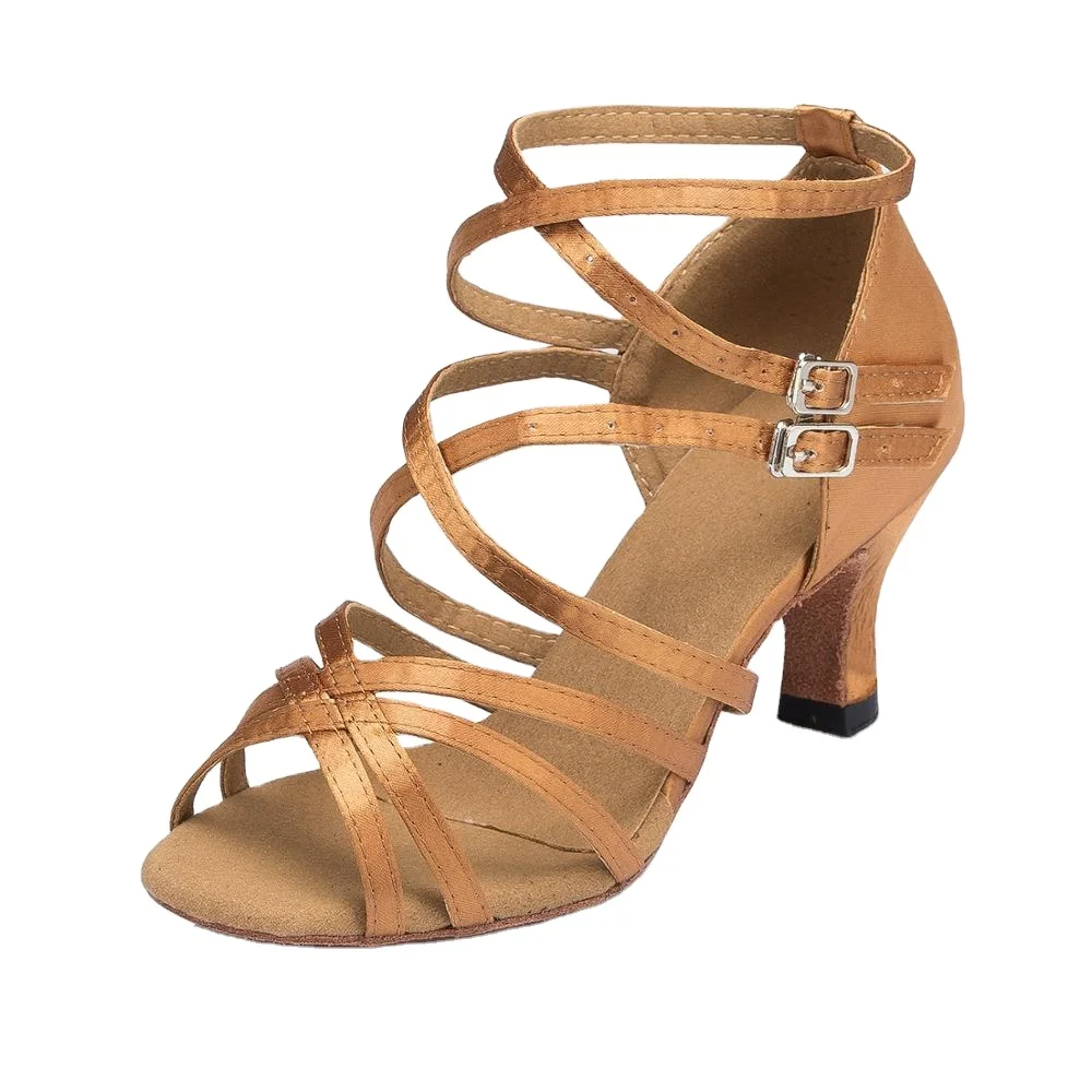 Атласный материал L121, коричневая обувь с высокой стелькой 6 см, ремешок вокруг латинских танцев, оптовая продажа