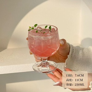 Bicchiere in vetro a righe verticali con piede, 250 ml, per succhi, cocktail, dessert, uso domestico e caffè - Product Image 5
