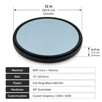 Pad de pratique en silicone de 12 pouces, 40 duromètres, ultra silencieux, prix de gros pour les revendeurs d'instruments et les magasins d'accessoires
