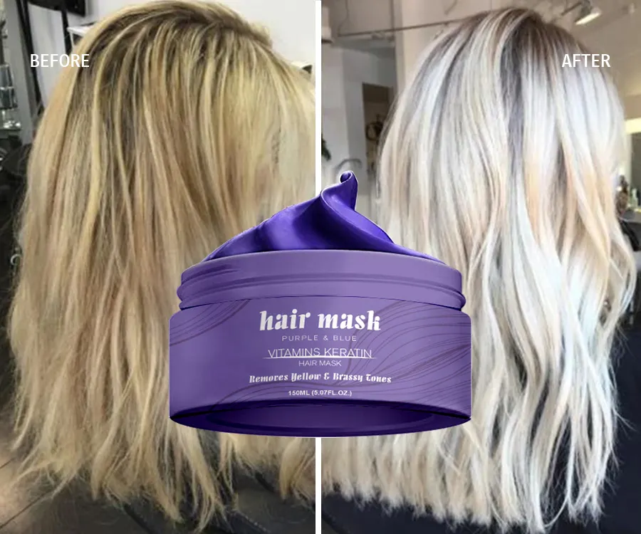 OEM Private Label Anti Brassy Tones Keine gelbe Haarpflege Behandlung Keratin Repair Moist urizing Purple Hair Mask für Blonde