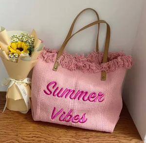 <b>Large</b> capacity embroidered letter tassel <b>bag</b>, casual summer beach canvas handbag, shopping <b>bag</b> - Product Image 3
