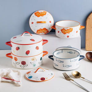 Bol à soupe à double oreille, bol à nouilles instantanées couvert de céramique, dortoir pour étudiants - Product Image 1