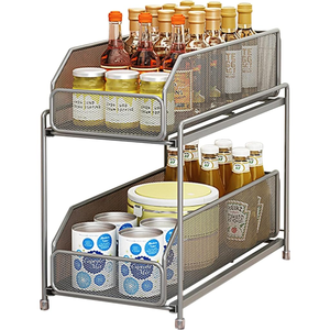 Custom 2 Tiers Slide Out Cabinet Drawer Over Sink Countertop Spice Kitchenware Organizer <b>Storage</b> Mesh Shelf <b>Rack</b> for <b>Kitchen</b> - Product Image 1