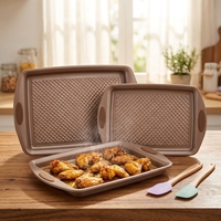 Ensemble de 3 moules à pâtisserie en acier au carbone doré MIXWARES - Plaques de cuisson profondes et peu profondes antiadhésives, ustensiles de cuisson polyvalents résistants au four