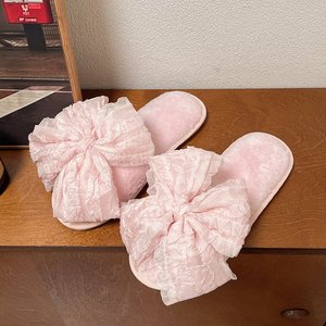 Da donna grazioso fiocco ben educato per pantofole con suola morbida Anti-Slip Open Toe stile Hotel TPR per la stagione primaverile invernale a casa - Product Image 4