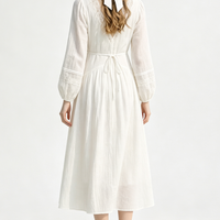 Robe longue maxi bohème personnalisée OEM pour femme, magnifique, col en V, manches longues, en dentelle fluide, pour la plage, avec doublure intérieure