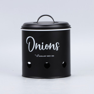 Ensemble de pots de rangement pour la cuisine, pommes de terre, oignons, ail, pot de rangement noir métallique avec couvercle - Product Image 1