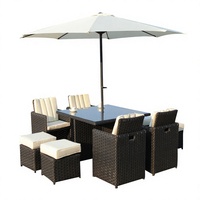 Moderne Luxus-Gartenmöbel Sofa-Set PE-Rattan Korbgeflecht Park Ecksofa Holz-Metall Esstisch UV-Beständig Wasserdicht