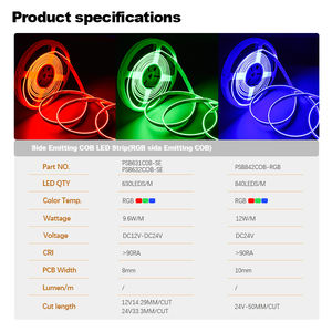 PERFECT High Density Brightness Ultra Thin Hot Selling Cuttable 630leds/m RGB Side Emitting COB <b>LED</b> <b>Strip</b> <b>Light</b> for Decoration - Product Image 3