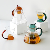 Grosir Set Pot kopi teh kaca desain sederhana Modern dengan pola bunga buah buatan Tiongkok kemasan kotak warna