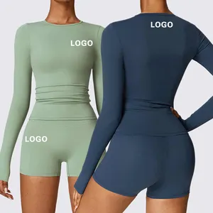 2 Piece Workout Wear Fitness Tops Yoga Outfit Women's Sportswear Gym Fitness Sets Womens Activewear Set Long Sleeve Yoga Sets