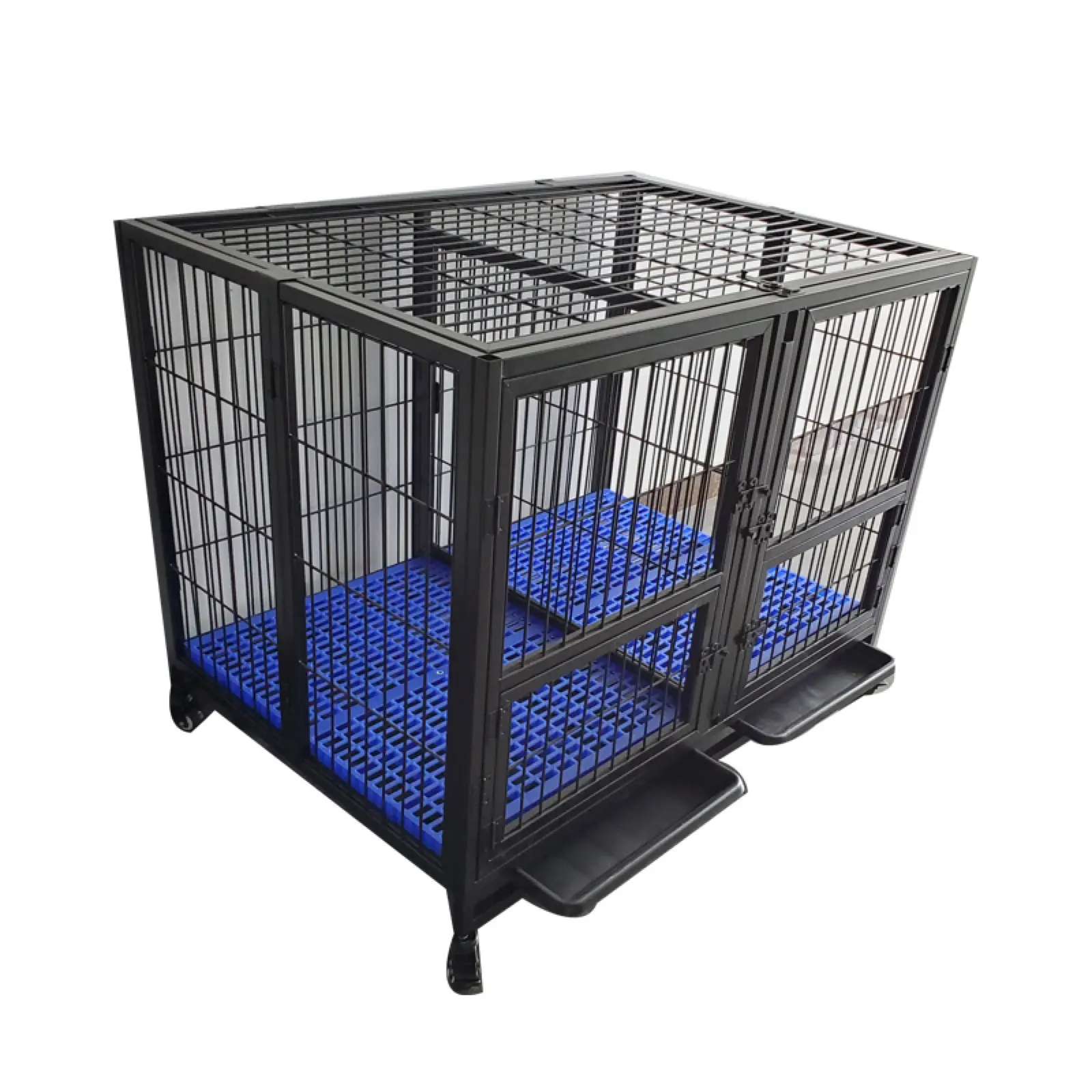 Manufacturer jaula big indoor outdoor pet kennel dog cage with tray large foldable Iron tough pet Cage with wheel
