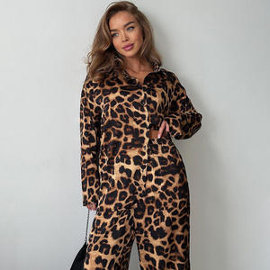 Bayanlar pijama seti kıyafeti çita baskı iki parçalı Set turn-aşağı yaka Nightgowns pantolon leopar baskı Femme pijama takım - Product Image 2