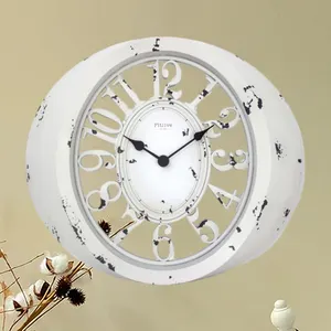 Shabby gaya Chic 12 inci kuarsa menggantung jam putih hadiah Tahun Baru bentuk Oval pola abstrak kreatif ruang makan jam dinding