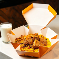 Boîte à emporter recyclée en papier kraft pour poulet grillé avec riz Bukhari, boîte à pâtisserie, boîte en papier pour riz frit, boîte pour nouilles
