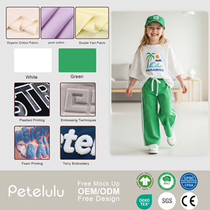 Set di Abbigliamento Estivo per Bambine in Cotone Biologico, Due Pezzi con Stampa Palme, Top con Spalle Scoperte e Pantaloni a Gamba Larga - Product Image 2