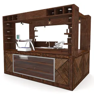 Wooden grain mall food kiosk | cake&tea display bar counter | free design fast food booth