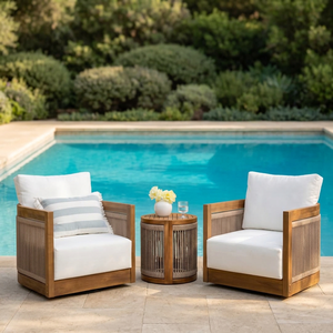 Chaise de jardin en teck d'extérieur avec coussin, siège de patio en rotin tressé, structure en bois, pour bord de piscine, mobilier d'extérieur contemporain - Product Image 3