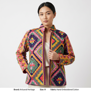 Rajasthani Textile Embroidered Velvet Bomber <b>Jacket</b> | Handmade Reversible Cotton <b>Winter</b> <b>Jacket</b> | Eco-Friendly Windproof Gift for - Product Image 1