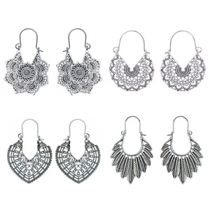 Pendientes Colgantes Bohemia para Mujer, Diseño de Hoja y Flor en Plata Antigua, Joyería de Fiesta, Aleación, Forma de U, Pendientes de Moda - Product Image 5