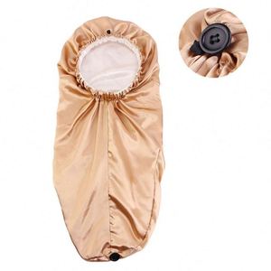 Bonnet en satin réversible à double couche avec logo personnalisé, extra long, avec bouton pour dreadlocks et cheveux bouclés - Product Image 4