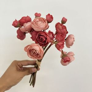 RK238 Bouquet <span class=keywords><strong>de</strong></span> mini-lotus artificiel fait main à branche courte, 6 têtes, Camélia, Prunier, Rose, Décoration florale <span class=keywords><strong>de</strong></span> mariée à tenir à <span class=keywords><strong>la</strong></span> main - Product Image 6