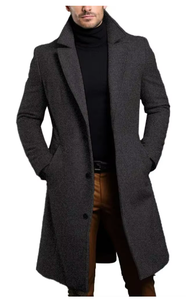 Giacca da <span class=keywords><strong>Trench</strong></span> nera calda e comoda giacca da <span class=keywords><strong>uomo</strong></span> a manica lunga monopetto soprabito cappotti da <span class=keywords><strong>uomo</strong></span> - Product Image 4