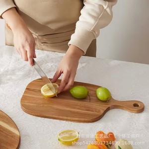 Tabla de cortar de madera de acacia con asa, rectangular, para cocina, para cortar frutas, carne, pizza, madera maciza, diseño original - Product Image 4