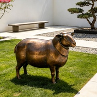 YOUFINE Escultura Geométrica de Bronce Fundido de una Familia de Ibex, Gran Estatua de Dos Cabras Montañosas para Parque Escénico Alpino