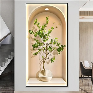 Décoration de salon moderne, décoration de porche, peintures en porcelaine cristalline à impression HD, peinture décorative végétale, lumière LED - Product Image 1