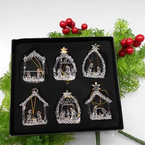 Set von 6 Weihnachts handwerk handgemachte Glas geblasen Engel, Hirsch, Schneemann, Krippe, Baums chmuck