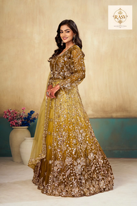 Traje Anarkali Indo-Occidental de Lujo, Largo, con Decoración de Cuentas, Tela de Red Suave, para Bodas y Fiestas - Product Image 2