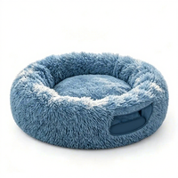 Coussin pour chien anti-anxiété apaisant, luxueux, rond, en peluche longue et moelleuse, avec housse amovible et lavable, portable, lit doux pour chat