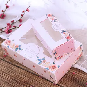 Wedding Party Pink Rose Wreath Gift Kraft Candy Cupcake Food Packaging Cake Cookies Paper Box With Window